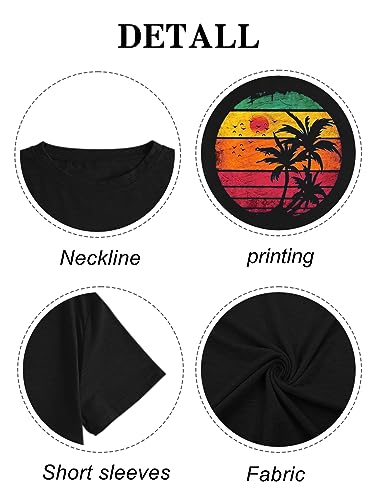 GEMLON Women Summer Short Sleeve Tops Hawaiian Beach Tropical Vacation T Shirts Tee for Women S Black — view 5