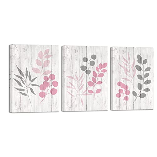 HOMEOART Leaf Print Canvas Wall Art Pink and Grey Botanical