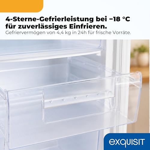 Exquisit Gefrierschrank | 91 l Nutzinhalt, Energieeffizienzklasse E, 40 dB(A) | kompakte Bauform, 4-Sterne-Gefrieren, manuelle Temperaturregelung, wechselbarer Türanschlag | GS512-040E weiss