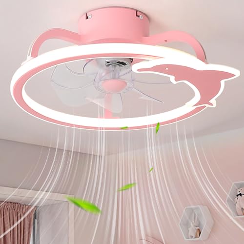 Niños Lampara Ventilador Techo Con Mando a Distancia Silencioso Ventiladores De Techo Con Luz DC Reversible 6 Velocidades Timer Ventilador Ultra LED Regulable Para Dormitorio Infantil-Pink||D