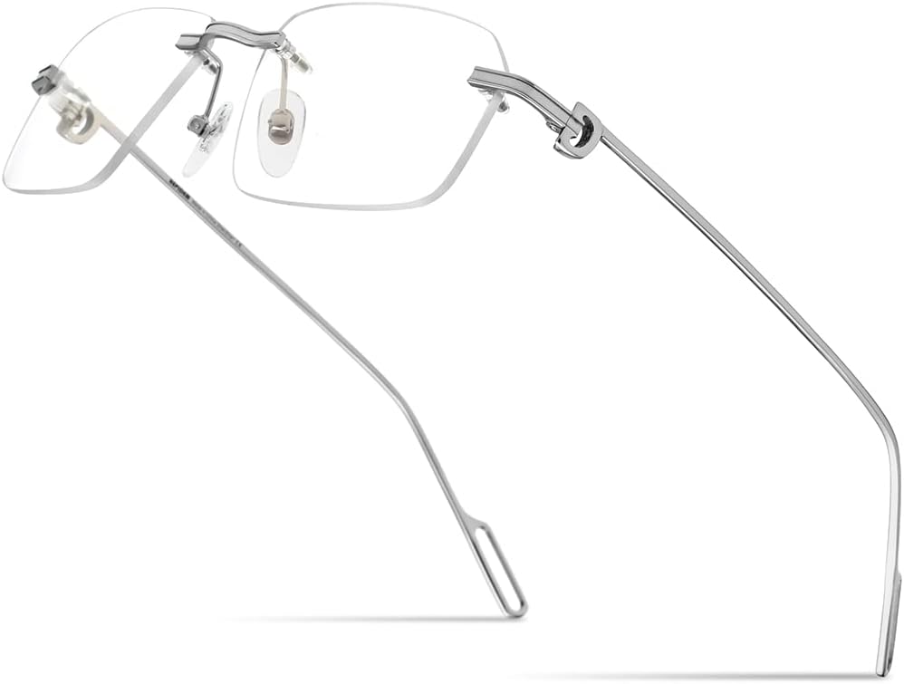 HEPIDEM Vintage Style Rimless Rectangular Metal Eyeglasses for Men,New Frameless Square Optical Glasses Frame