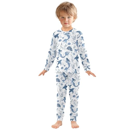 ALAZA Mermaid Dolphin Seashell Pajamas Long Sleeve Sleepwear 2-Piece Pajama Set3