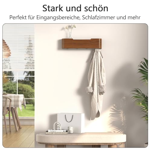 Jadoxy Perchero de pared | Perchero de pared con ganchos ocultos | Perchero moderno con ganchos ocultos para ropa y estante | Perchero de pared con estante | Perchero de pared (Nogal, 4 ganchos) - imagen 5