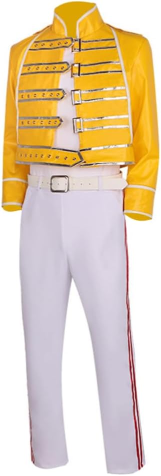 Men's 80s Band Attire Rock Costume Yellow Leather Costume Jacket Mens Singer Costume Halloween Carnival Party Cosplay Outfits