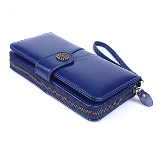 Card Holder Card Holder Women's Long Oil Wax Leather Coin Purse Large Capacity Splicing Hand Bag4