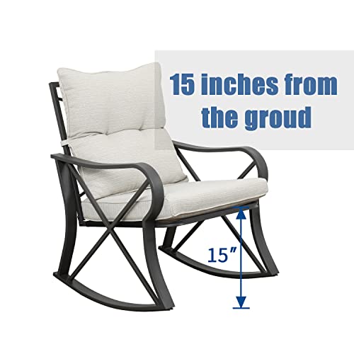 Sunbury Outdoor Furniture 3-Piece Rocking Chair Set W Beige Cushion, Tempered Glass Table - Elegant Patio Frame Bistro Chair For Backyard #TOP5