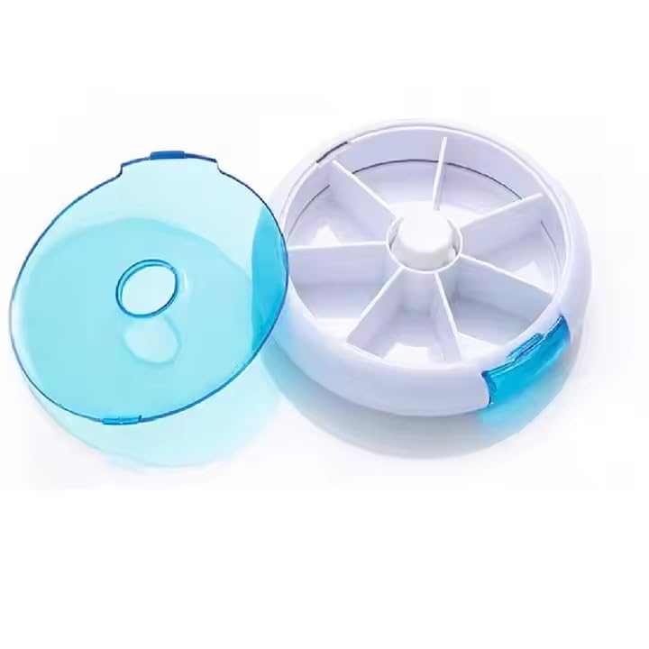 Xeerabdi Travel Pill Organizer–Round Rotating Pill Box with 7 Compartments,Easy Open Lid for Seniors and Daily Medication 2