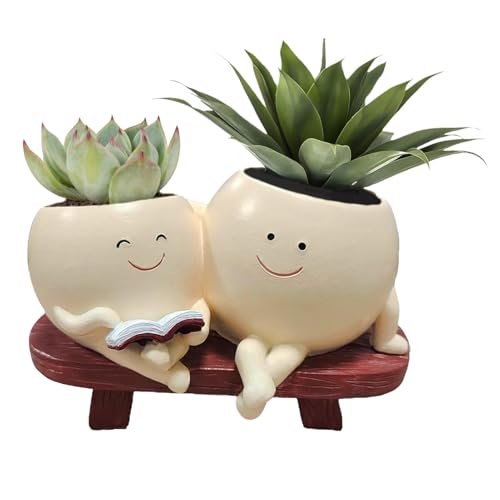Macetas con Cara, Maceta con Cabeza, Maceta con Cara Sonriente, Maceta con Cara Sonriente, Maceta para Interiores, Maceta novedosa, Resina de expresión Linda para Interiores y Exteriores