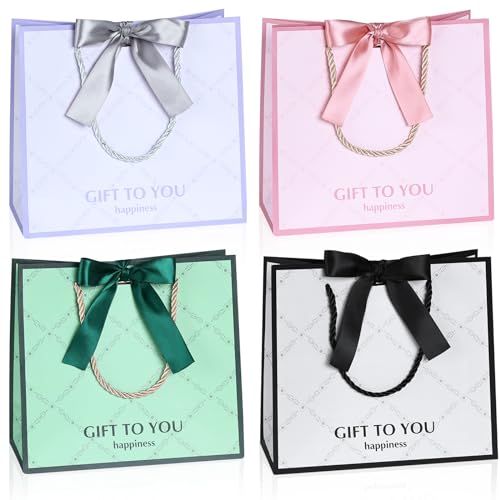 BBLIKE Geschenktüten 4 Stück Papiertüten, 22x20x10cm Geschenktaschen mit Henkel, Weihnachten Partytüten Bodenbeutel Kreuzbodenbeutel für Geburtstag Hochzeit Feier Party Weihnachten