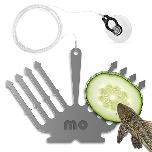 Deluxe Cucumber Holder Fish Pleco Feeder for Aquarium - Stainless Steel, Dual-Fork Design, with Suction Cup and Retrieval Line. Perfect for Fresh and Salt Water Fish Tanks, Easy to Use Marine