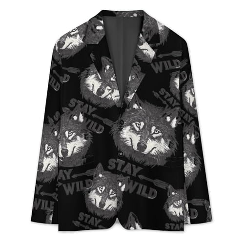 Stay Wild Wolf Adventure Mens Blazer Casual Two Button Lapel Suits Jacket Lightweight Business Coats3
