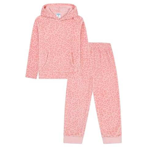 Girls Pink Leopard Print Fleece Pyjama Set Cover