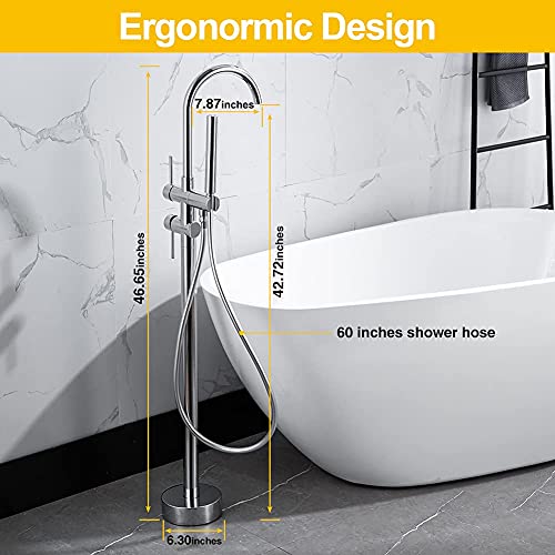 Deoler Freestanding Tub Filler, Standing High Flow Shower Faucets With Handheld Shower Solid Brass High Arc 360°Swivel Bathtub Floor Tub Filler Mixer Taps Swivel Spout, Chrome #TOP5