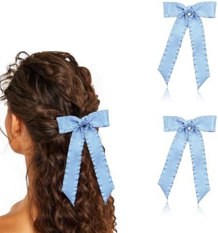 2PCS Big Silk Satin Bow Hair , French Double Layers Hair Bows With Long Tail Ribbon - View #9