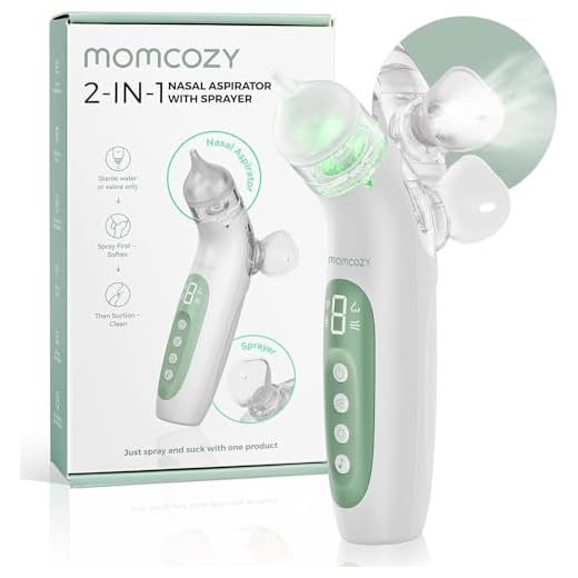 Momcozy BreezyClear™ 2-in-1 Electric Nasal Aspirator for Baby with Spray, 65kPa Hospital-Grade Suction, 4 Adjustable Levels, Quiet & Portable Nose Cleaner with Soothing Light & Music