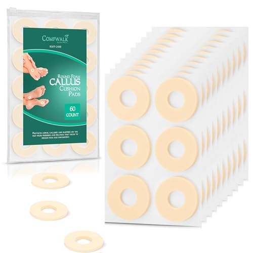 Image of Comfwalk Callus Cushions Pads, 60-Count, Round Soft Foam, Beige Skin Color | Prevents Calluses, Corns, blisters and mosquito bites on feet from pressure and friction
