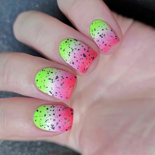 24pcs爪の短いプレス爪の四角い棒フルカバーコントラストカラーデザインの虚偽の爪