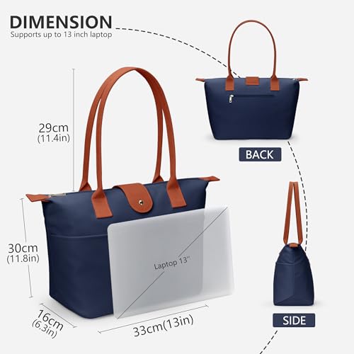 Image of Tote Bag for Women, Casual Hobo Bag Vegan Leather Top-Handle Purse Foldable Shoulder Nylon Zipper Handbag