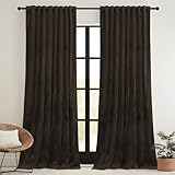RYB HOME Brown Blackout Curtains 84 inches Long Velvet, Room Darkening Thermal Insulated Drapes with Hook Belt for Bedroom Home Theater, W 52 x L 84 inches, 2 Panels Set