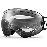 ZIONOR X Ski Snowboard Snow Goggles OTG Design for Men Women Adult with Spherical Detachable Lens UV Protection Anti-Fog (VLT 94% Black Frame Clear Lens)