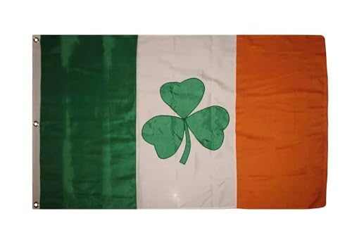 Irish Shamrock Flag 3X5 Foot, Made in USA, Embroidered Ireland Flag, 600D Nylon