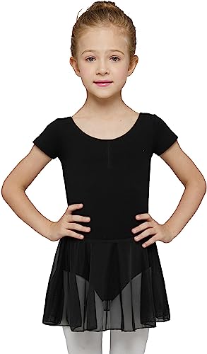 MdnMd Black Dance Ballet Leotard for Toddler Girls Classic Short Sleeve Tutu Skirt (Age 2-4 / 2t 3t)