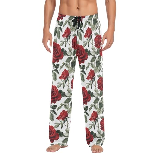 ALAZA Men's Botanical Red Rose Sleep Pajama Pant