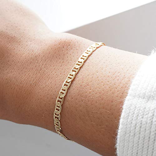 Dainty Layered Gold Chain Bracelet for Women 14K Gold Plated Handmade Adjustable Bracelet Satellite Beads Oval Mariner Figaro Link Chain Bracelets Minimalist Layering Stacking Jewelry Gift for Women3