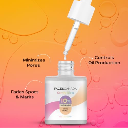 Image of FACES CANADA Comfy Glow 10% Niacinamide Face Serum - 15ml | Controls Oil | Fades Spots & Marks | Minimizes Pores | Brightens Tone & Refines Skin Texture | Lightweight | Water Based Formula