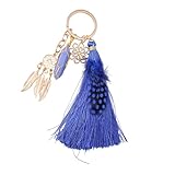 YUNNIAN 2. Colgante con cadena hexagonal falsa y cuentas llavero místico decorativo colgante único para bolso pluma, azul, Talla única