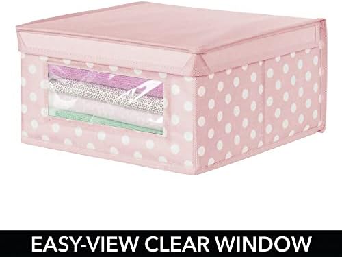mDesign Set of 2 Fabric Storage Boxes  Storage Cubes with Lid and Viewing Window  Ideal Nursery Storage Container for Baby Clothes and Toys  Pink/White Dots