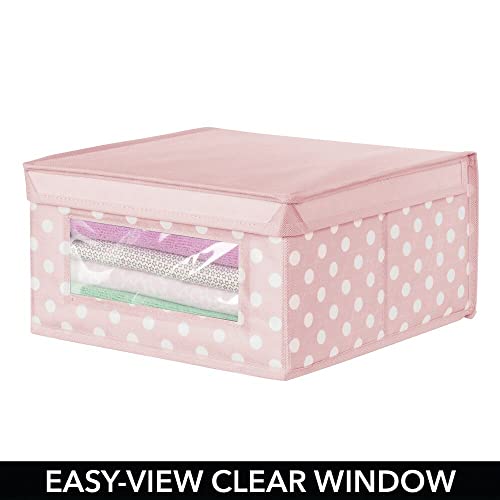 Mdesign Medium Soft Stackable Fabric Baby Nursery Storage Organizer Holder Bin Box With Front Window And Lid For Child/Kids Bedroom, Playroom, Classroom - 4 Pack - Pink/White Polka Dot #TOP5