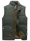 Neecan Mens Outdoor Vest Classic Fleece Outerwear Sleeveless Jackets Neck Zipper Cotton-Padded Coat Army Green M