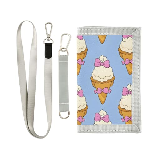 ALAZA Kids Wallets for Boys Girls Toddler Trifold Wallet Children Small Ice Cream Blue Bowtie with Zipper Coin Pocket