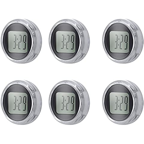 Hangrow Motorcycle Digital Clock, 6-Pack Universal Waterproof Stick-on Motorbike Handlebar Watch Mini Motorcycle Clocks Waterproof Stick-On Motorbike for Vehicle, Auto, Car, SUV and More 1.1 Diameter Cover