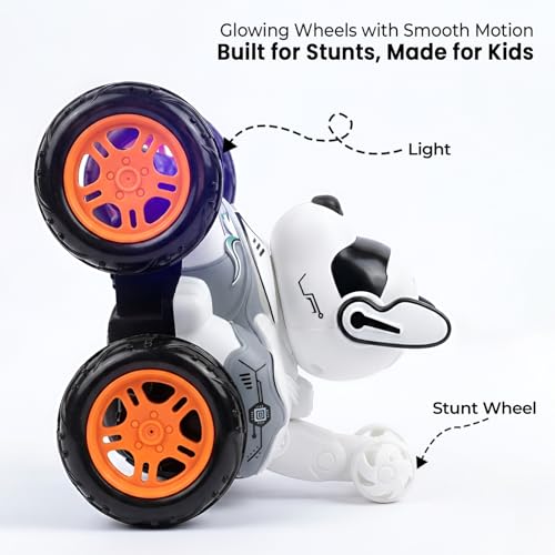 Image of Cable World RC Stunt Robot Dog Car, 360 Degree Rotating, Remote Control Musical Dancing Dog with Flashing Lights, Smoke, Sound, Action, Activity Play Center Toy for Kid Early Learning Educational