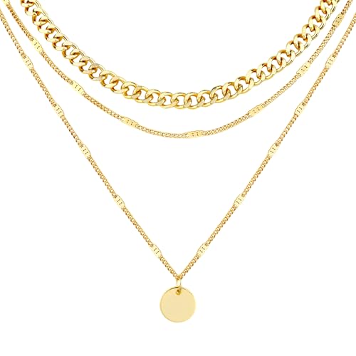 LOLIAS Collares Oro Para Mujer Collar Capas Oro 18K Collar Colgante Disco Moneda Para Mujer Collar Cadena Tipo Gargantilla Collares Bohemios Conjunto Joyas Ajustable