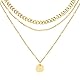 LOLIAS Goldkette Damen - 18k Gold, Wasserfest, Lange Ketten mit Anhänger, Doppel, Mehrreihig, Zarte Goldkette mit Rund Plättchen Schmuck
