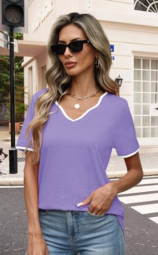 JomeDesign Women's Color Block Summer Tops - Casual V-Neck Blouse - Image 6