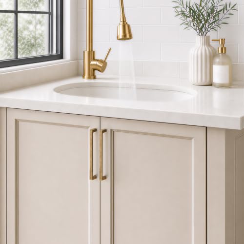Image of Ravinte Antique Brass Kitchen Cabinet Solid Handles,6-1 /4 Inch,5 Pack | Solid Zinc Alloy, Modern Slim Style, Square Design, Deep-Thread Firm Base, Screws Included, for Kitchen Drawers & Cupboards