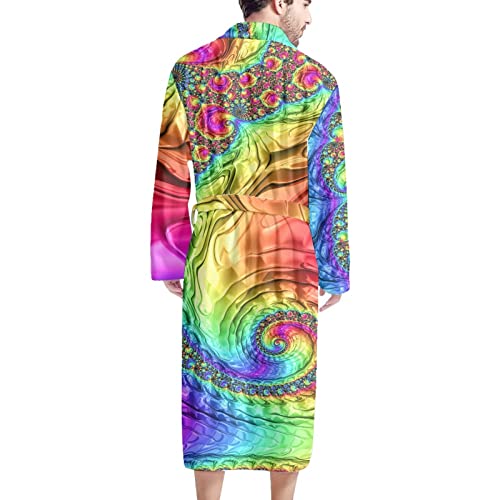 Howilath Tie-Dye Rainbow Swirl Novelty Gift Mens Dressing Gown Super Soft, Cozy Plush Loungewear And Nightwear Housecoat With Belt #TOP1