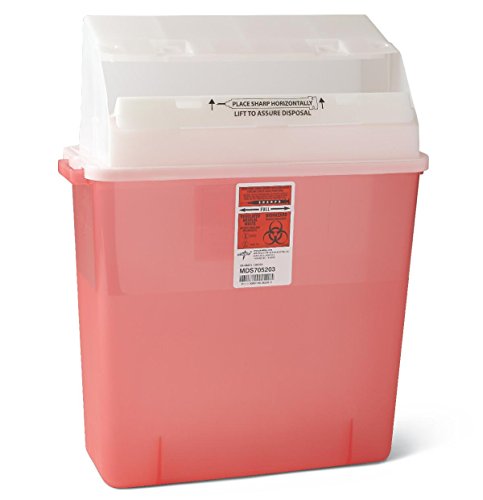 Medline MDS705203 Sharps Container, Sliding Lid, 3 Gallon, Red, Pack of 12