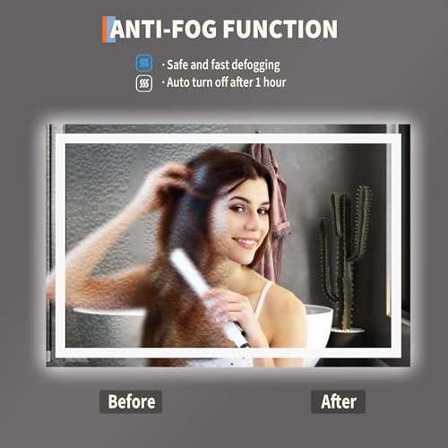 Image of GarveeHome 45x30 LED Bathroom Mirror with Lights, Dimmable, Anti-Fog, Backlit + Front Lit, Lighted Bathroom Vanity Mirror for Wall, Memory Function, Shatter-Proof (Horizontal /Vertical)