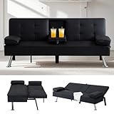 NicBex Futon Sofa Bed, Convertible Loveseat Sleeper Couch, Adjustable Recliner Sofá, Folding Accent Sofa&Couch with 2 Cup Holders and Removable Armrests for Living Room, PU Leather, Easy to Assemble