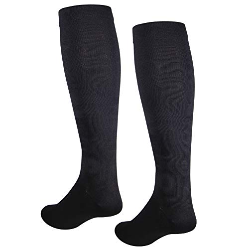 Image of NuVein Men's Compression Socks, 15-20 mmHg Support, Dress Trouser Style, Over Calf Knee High, Black, Small