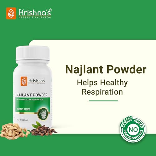 Image of Krishna's Najlant Powder - Herbal Respiratory Support for Lungs, Cough & Congestion Relief, No Artificial Colors or Flavors - 50 g (Pack of 1)