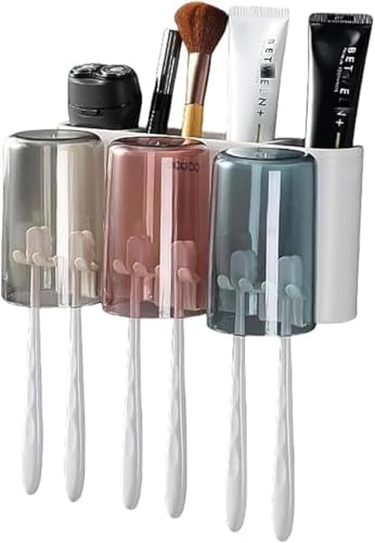 Kisigim 歯ブラシスタンド歯磨き粉スタンド浮遊式歯ブラシカップ電動歯ブラシスタンド2セット/3セット/4セット多機能歯ブラシスタンド壁掛けトイレ穴開けなしトイレ収納カップスタンドうがいカップ家庭用です (B)