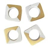 Boards by Bleu Handmade Brass and Marble Napkin Rings Set of 4, Hand Carved White Marble Square Desi