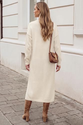 Arach&Cloz Women's Wool Blend Oversized Fall Winter White Sweater Dress M — view 6