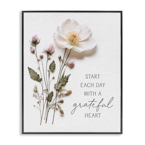 Affiche encadrée fleurs pressées Stupell Industries poésie végétale noire